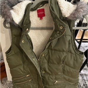 Guess vest with fur hood and fleece lining